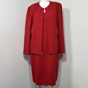 Dana Bachman Womens Red Wool Suit Jacket Dress Set Sz 12 Career Classic Formal